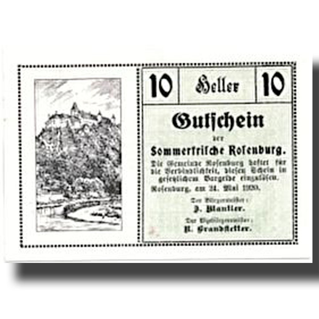 Banknote, Austria, Rosenburg, 10 Heller, paysage, 1920, 1920-05-24, UNC(63)
