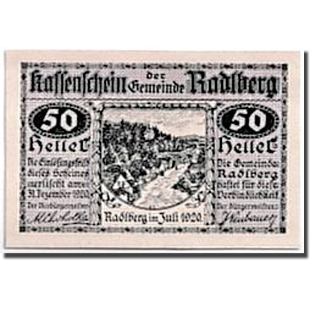 Banknote, Austria, Radlberg, 50 Heller, paysage, 1920, UNC(63), Mehl:810