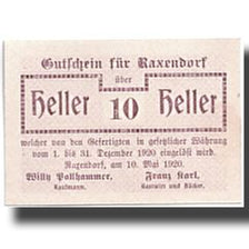 Banknot, Austria, Raxendorf, 10 Heller, graphique, 1920, 1920-05-10, UNC(63)