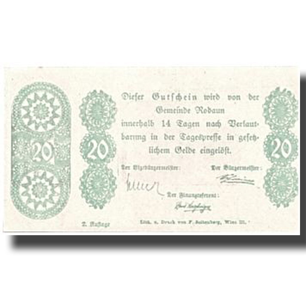 Banknote, Austria, Rodaun, 20 Heller, paysage, UNC(63), Mehl:840 IIc