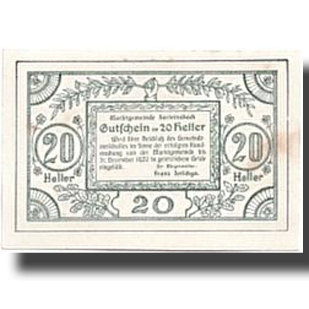 Banknote, Austria, Sarleinsbach, 20 Heller, paysage, UNC(63), Mehl:948a