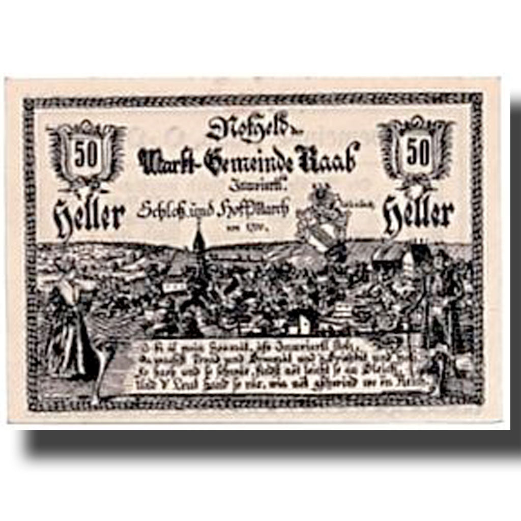 Banknote, Austria, Raab, 50 Heller, paysage 1, 1920, 1920-02-20, UNC(63)