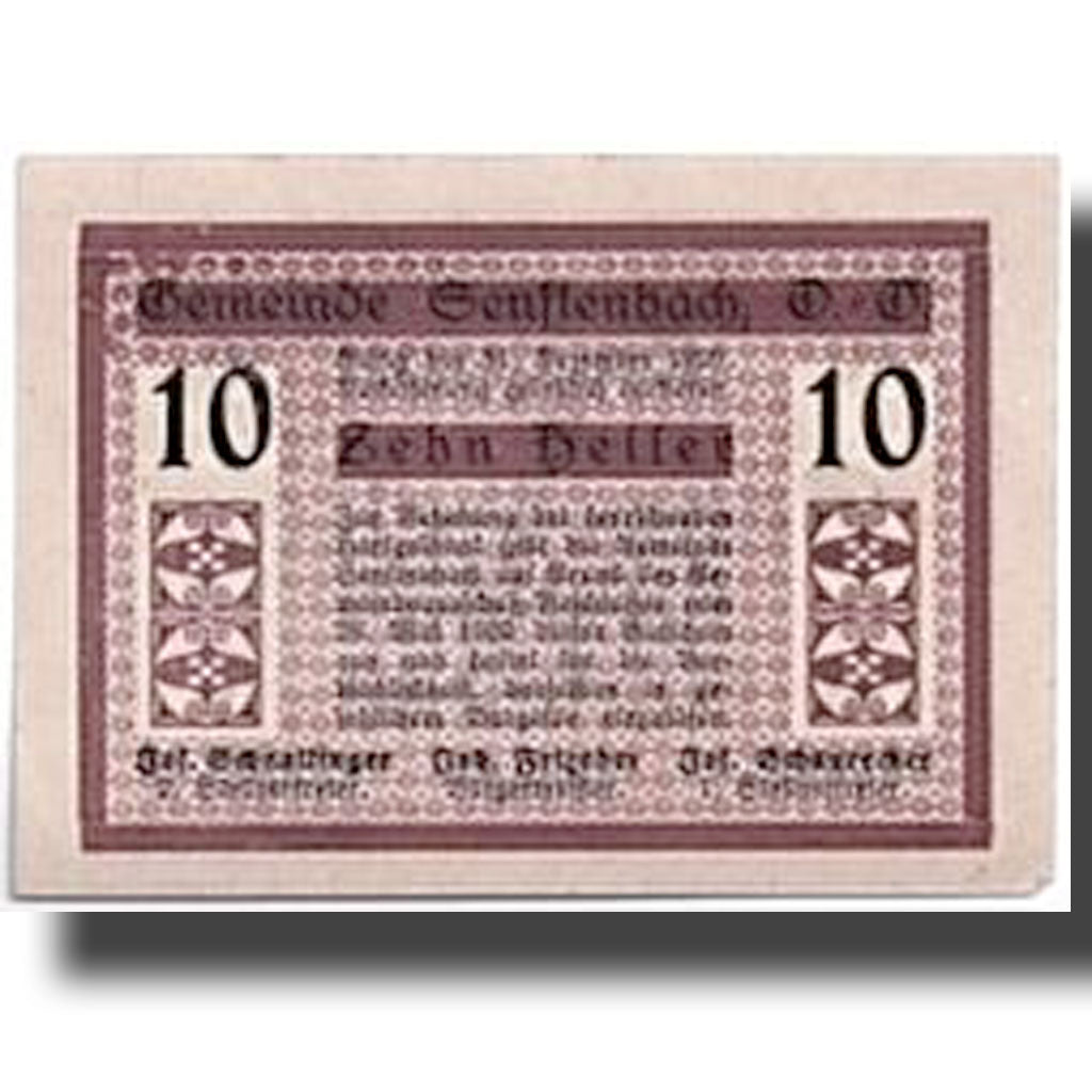 Banknot, Austria, Senftenbach, 10 Heller, graphique, 1920, 1920-05-28, UNC(63)