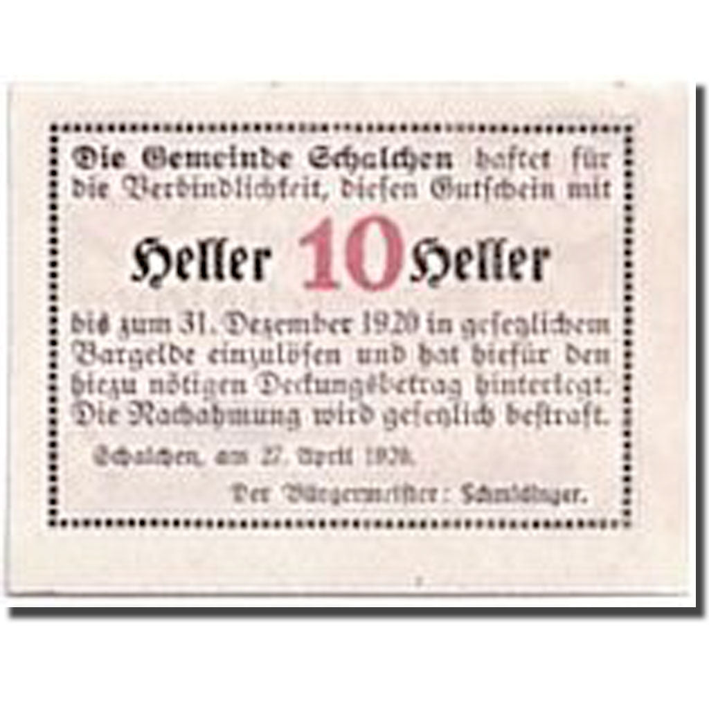 Banknote, Austria, Schalchen, 10 Heller, Eglise, 1920, 1920-04-27, UNC(63)
