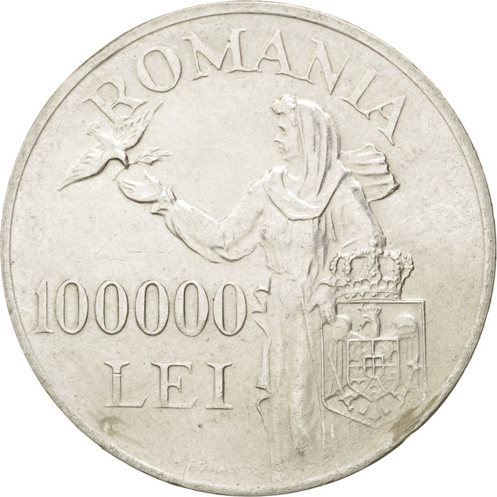 Romania, Mihai I, 100000 Lei, 1946, BB+, Argento, KM:71