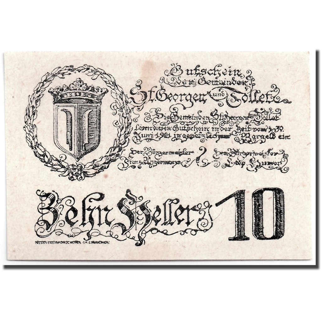 Banknote, Austria, St Georgen, 10 Heller, Eglise, UNC(63), Mehl:FS 890