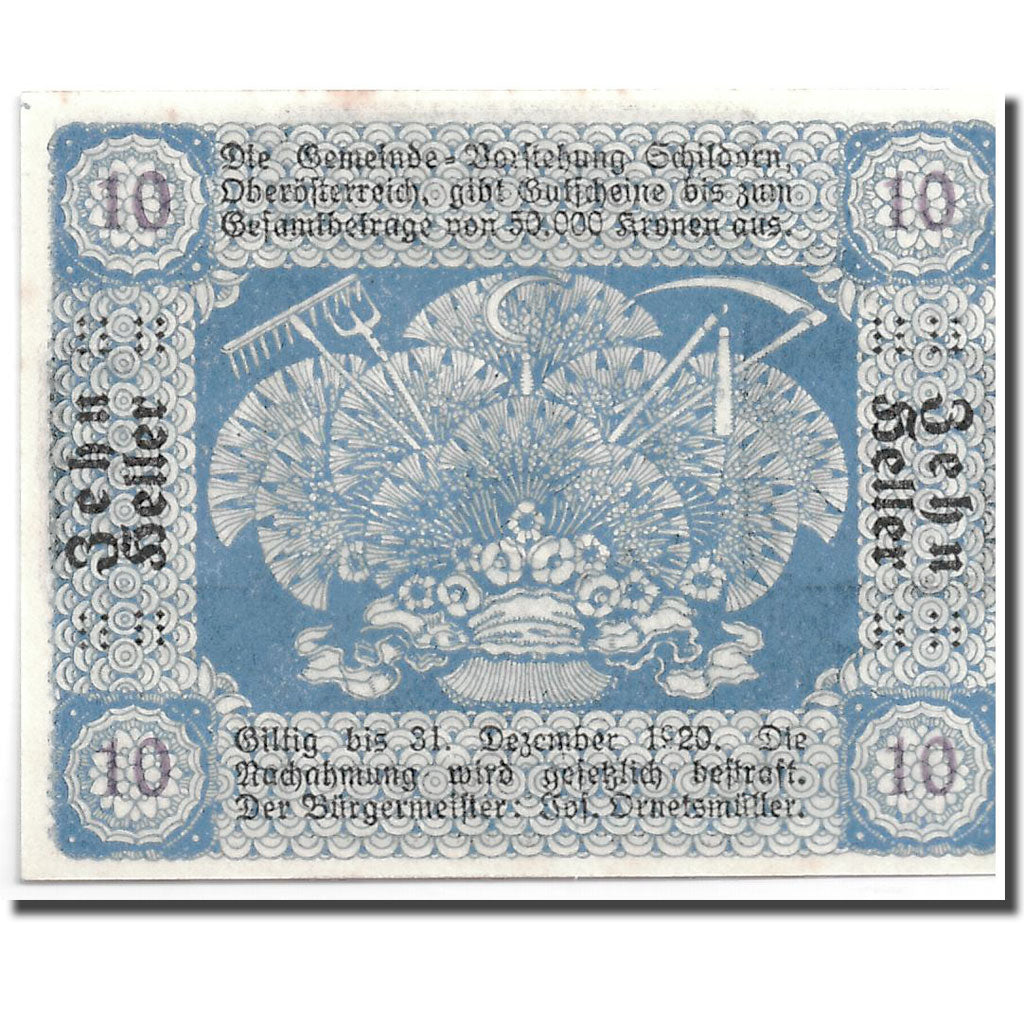 Geldschein, Österreich, Schildorn, 10 Heller, personnage, 1920-12-31, UNZ-