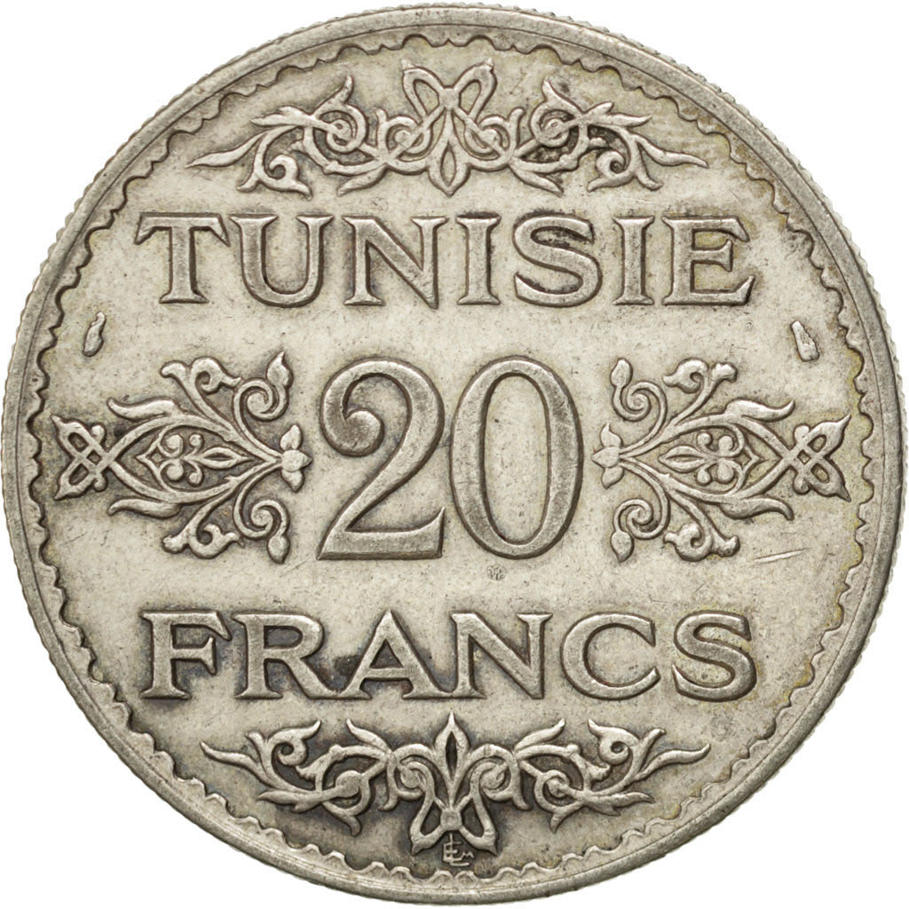 Tunisia, Ahmad Pasha Bey, 20 Francs, 1934, Paris, SPL-, Argento, KM:263, Leco...