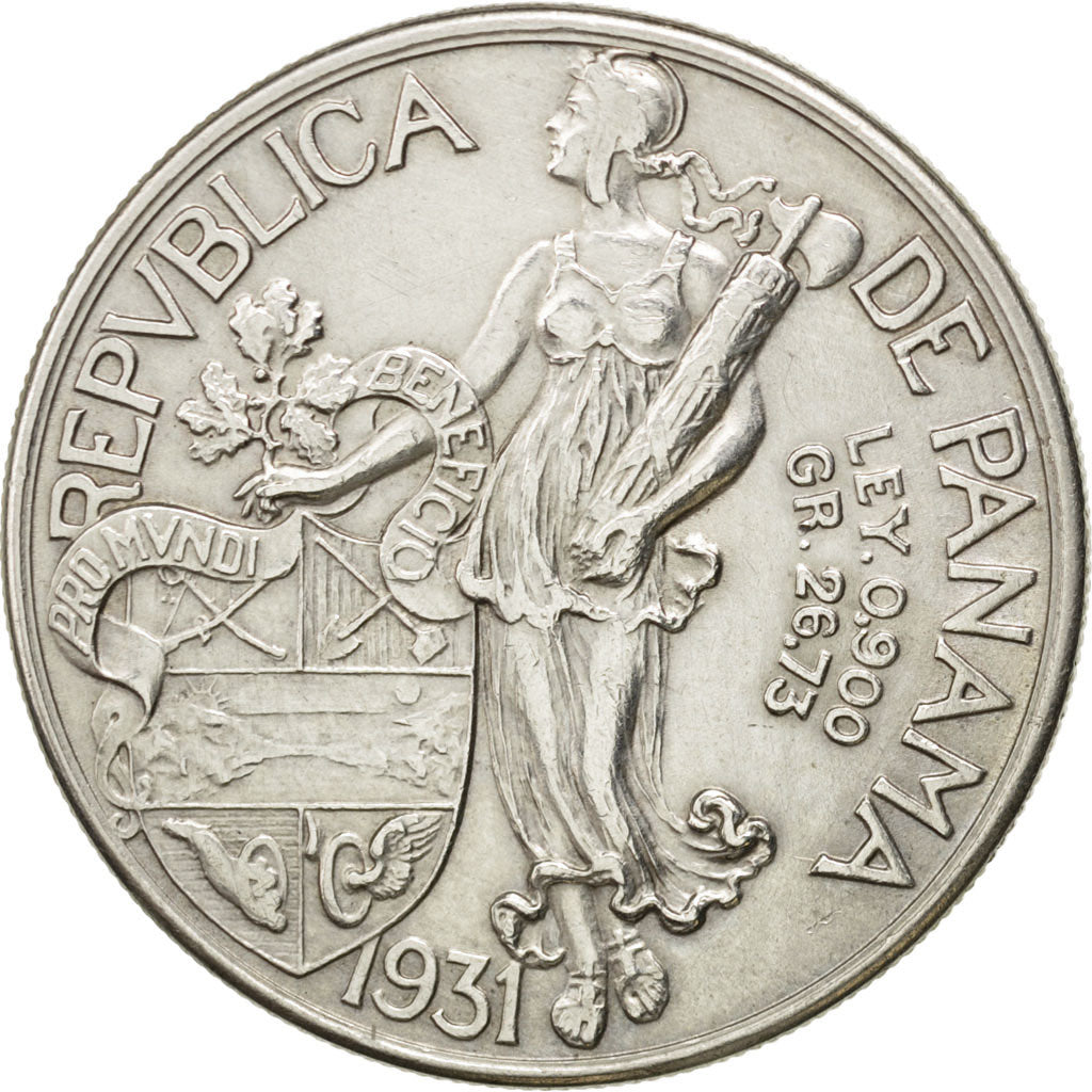 PANAMA, Balboa, 1931, KM #13, AU(50-53), Silver, 38.1, 26.75