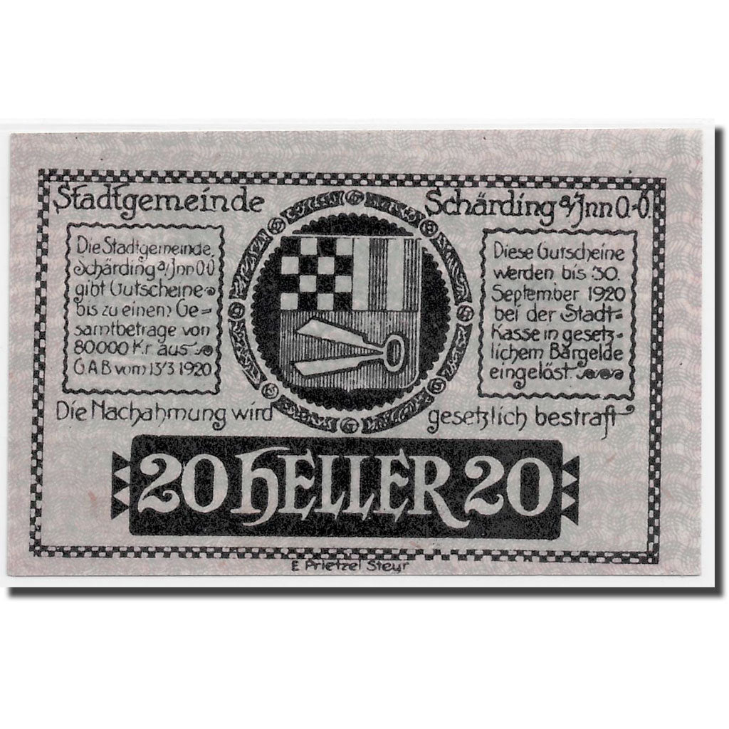 Banknote, Austria, Schärding, 20 Heller, drapeau, 1920, 1920-03-13, UNC(63)