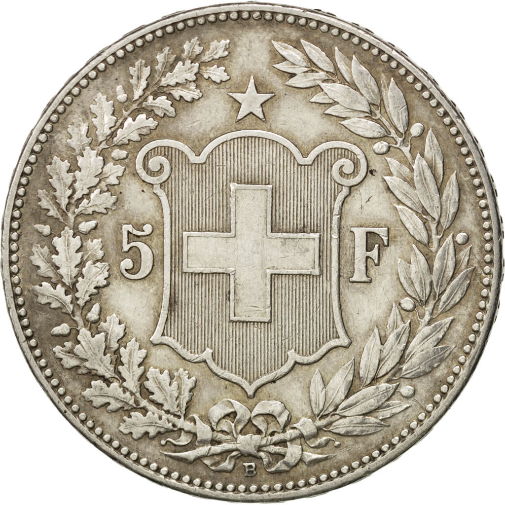 SWITZERLAND, 5 Francs, 1908, Bern, KM #34, EF(40-45), Silver, 37, 25.05