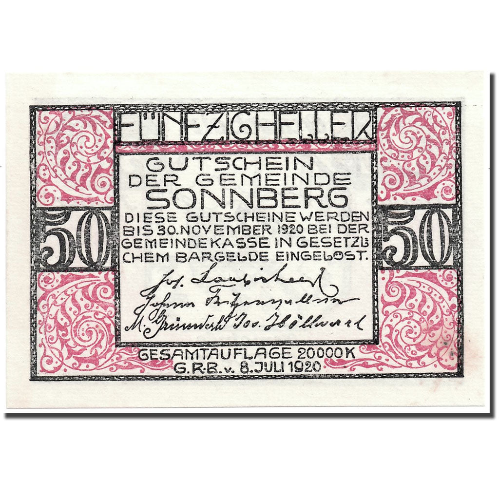 Banknote, Austria, Sonneberg, 50 Heller, paysage, 1920, 1920-07-08, KM:1004