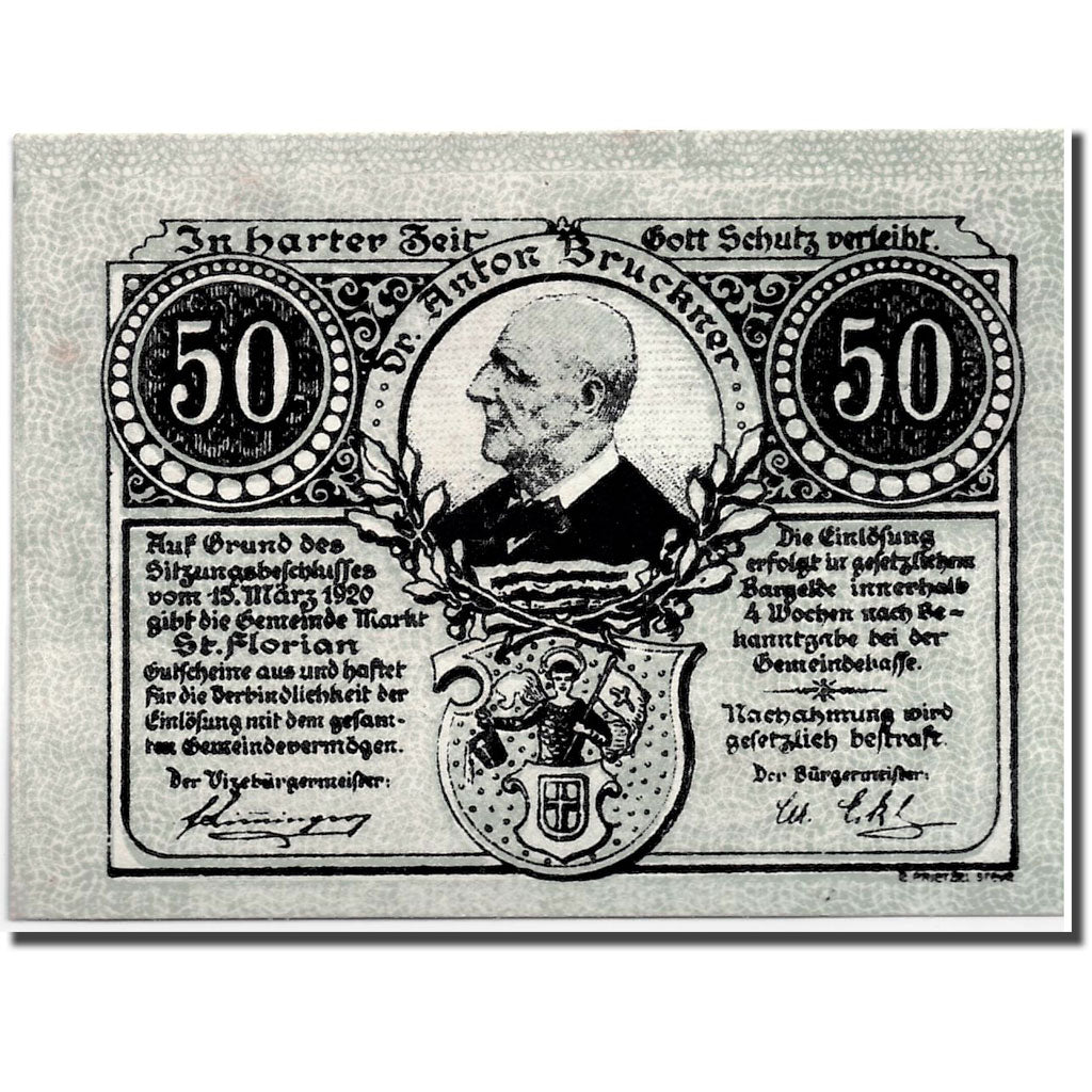 Banknote, Austria, St Florian, 50 Heller, château, 1920, 1920-03-15, UNC(63)