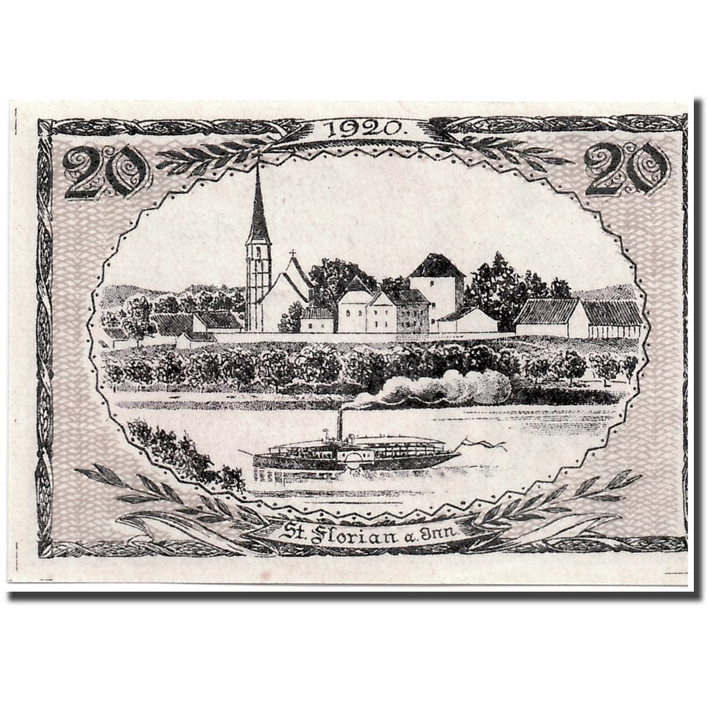 Banknote, Austria, St Florian, 20 Heller, personnage, 1920, 1920-05-15, UNC(63)