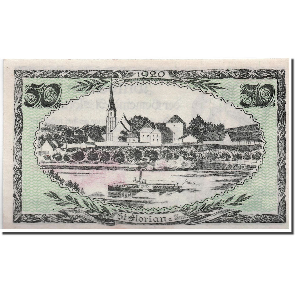 Banknote, Austria, St Florian, 50 Heller, personnage, 1920, 1920-05-15, UNC(63)