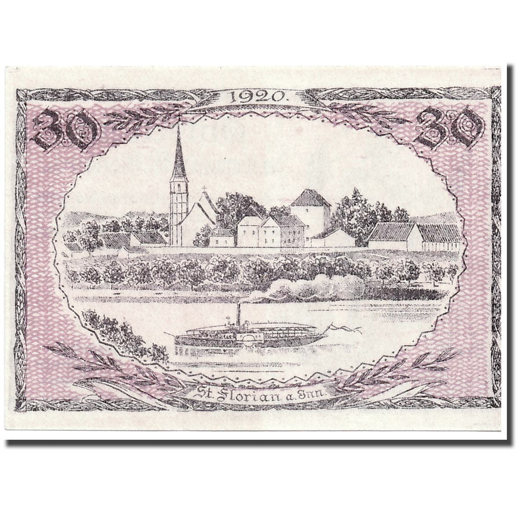 Banknote, Austria, St Florian, 30 Heller, personnage, 1920, 1920-05-15, UNC(63)
