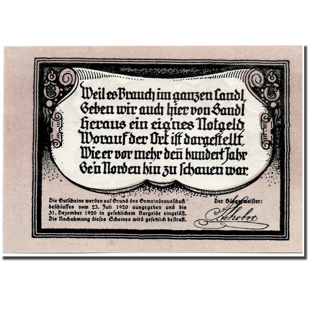 Geldschein, Österreich, Sandl, 50 Heller, paysage, 1920, 1920-07-23, UNZ-