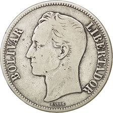 VENEZUELA, Gram 25, 5 Bolivares, 1929, KM #24.2, VF(20-25), Silver, 37, 24.59