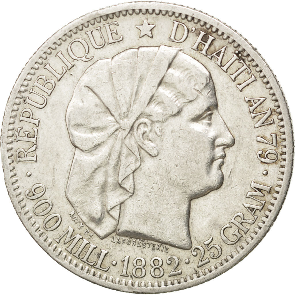 HAITI, Gourde, 1882, KM #46, AU(50-53), Silver, 25.01