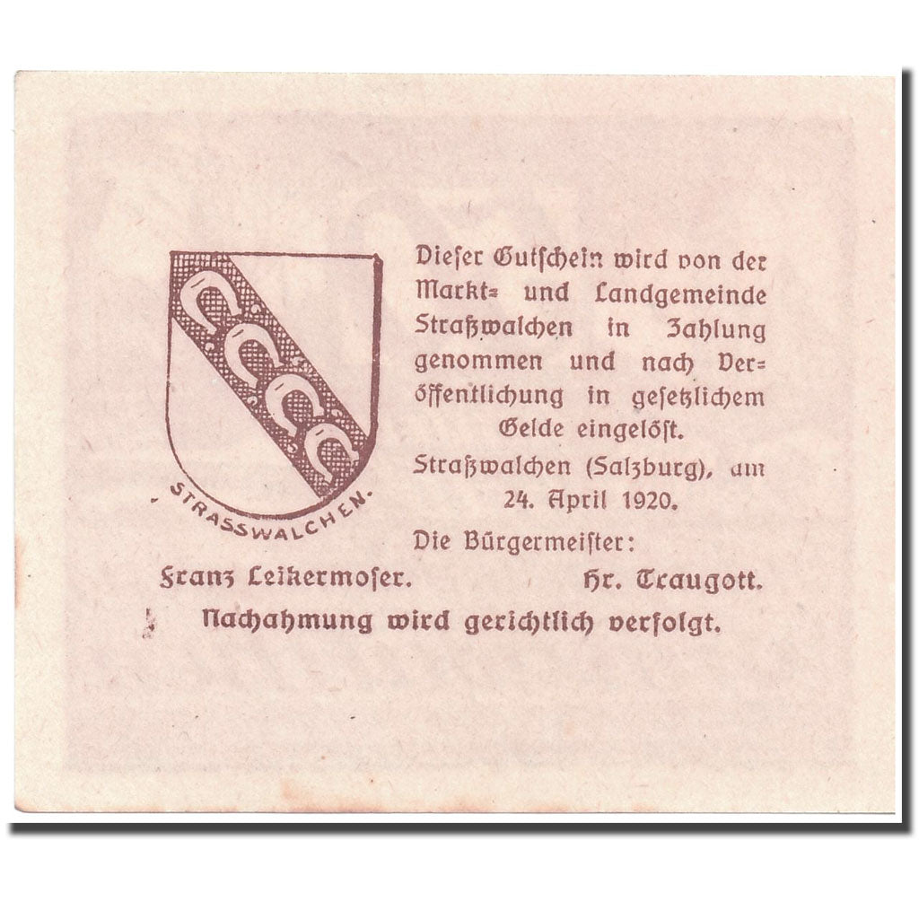 Geldschein, Österreich, Strasswalchen, 50 Heller, paysage, 1920, 1920-04-24