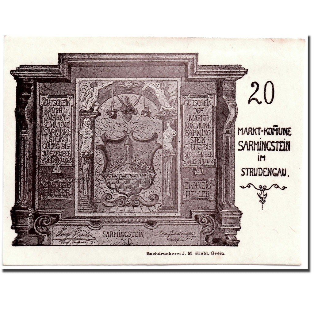 Geldschein, Österreich, Sarmingstein, 20 Heller, Ecusson, UNZ-, Mehl:949.1
