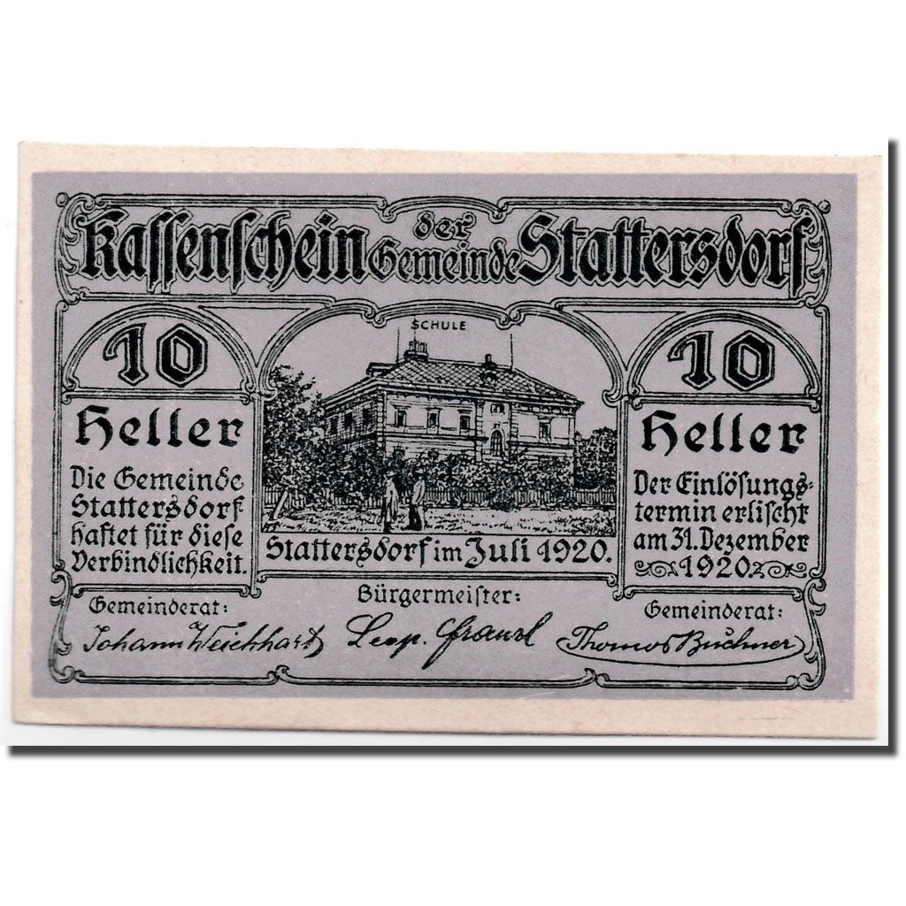 Banknote, Austria, Stattersdorf, 10 Heller, manoir, 1920, UNC(63), Mehl:1011