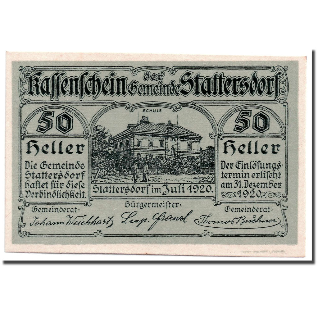 Banknote, Austria, Stattersdorf, 50 Heller, manoir, 1920, UNC(63), Mehl:1011