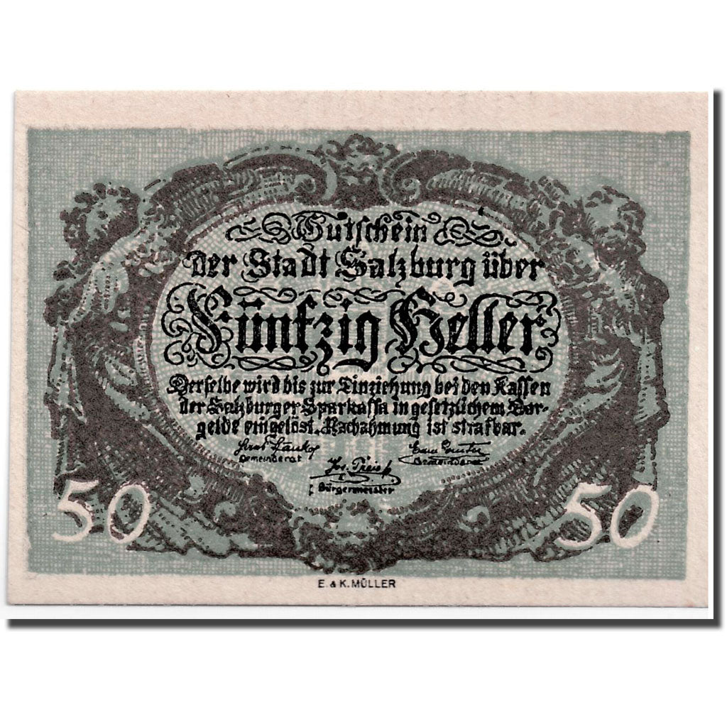 Banknote, Austria, Salzburg, 50 Heller, place, 1920, UNC(63), Mehl:862 I