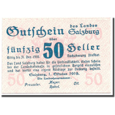 Banknote, Austria, Salzburg, 50 Heller, graphique, 1919, 1919-10-01, UNC(63)
