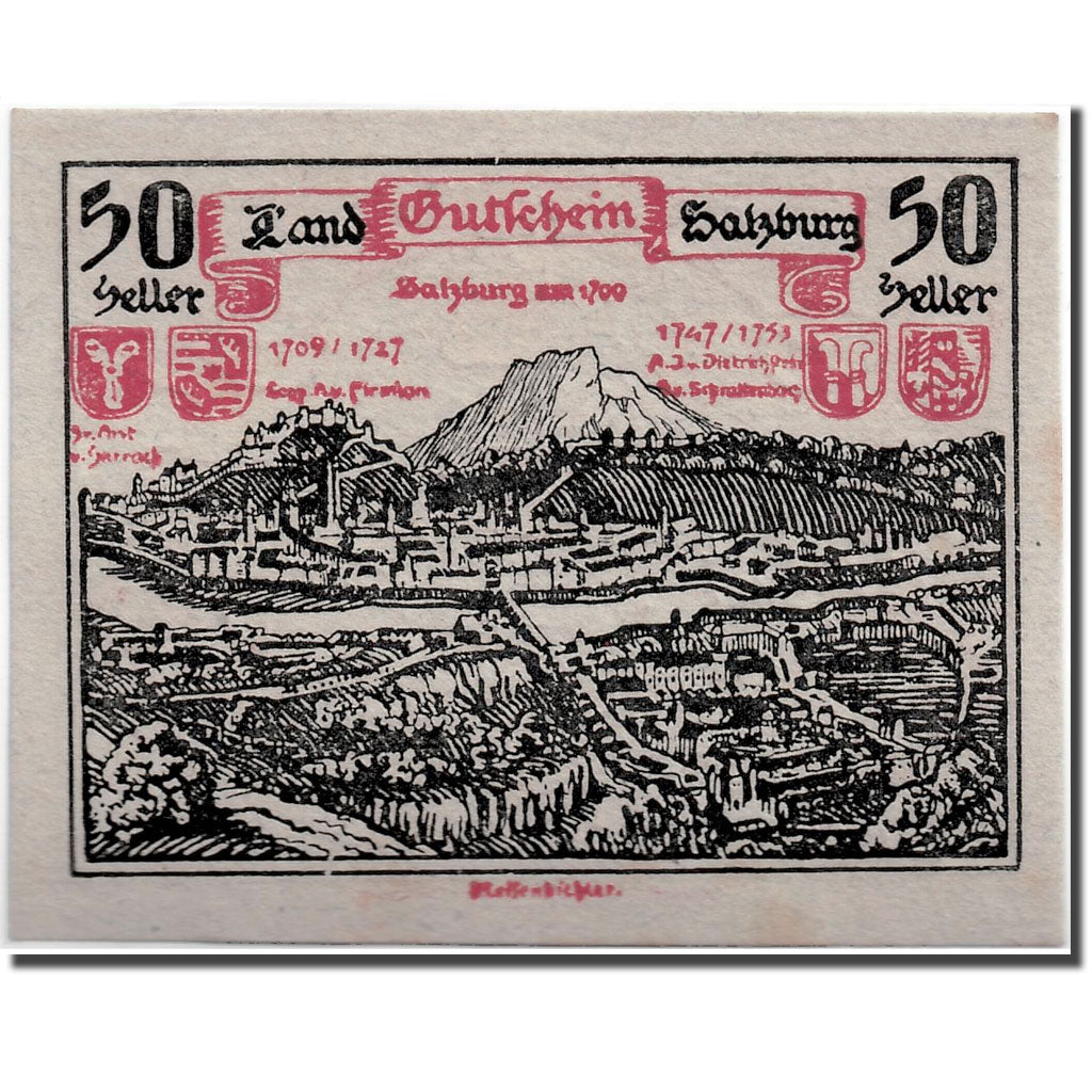 Banknote, Austria, Salzburg, 50 Heller, paysage, 1919, 1919-10-01, UNC(63)