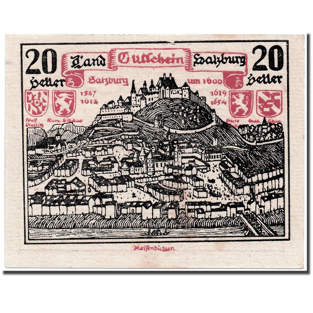 Banknote, Austria, Salzburg, 20 Heller, paysage, 1919, 1919-10-01, UNC(63)
