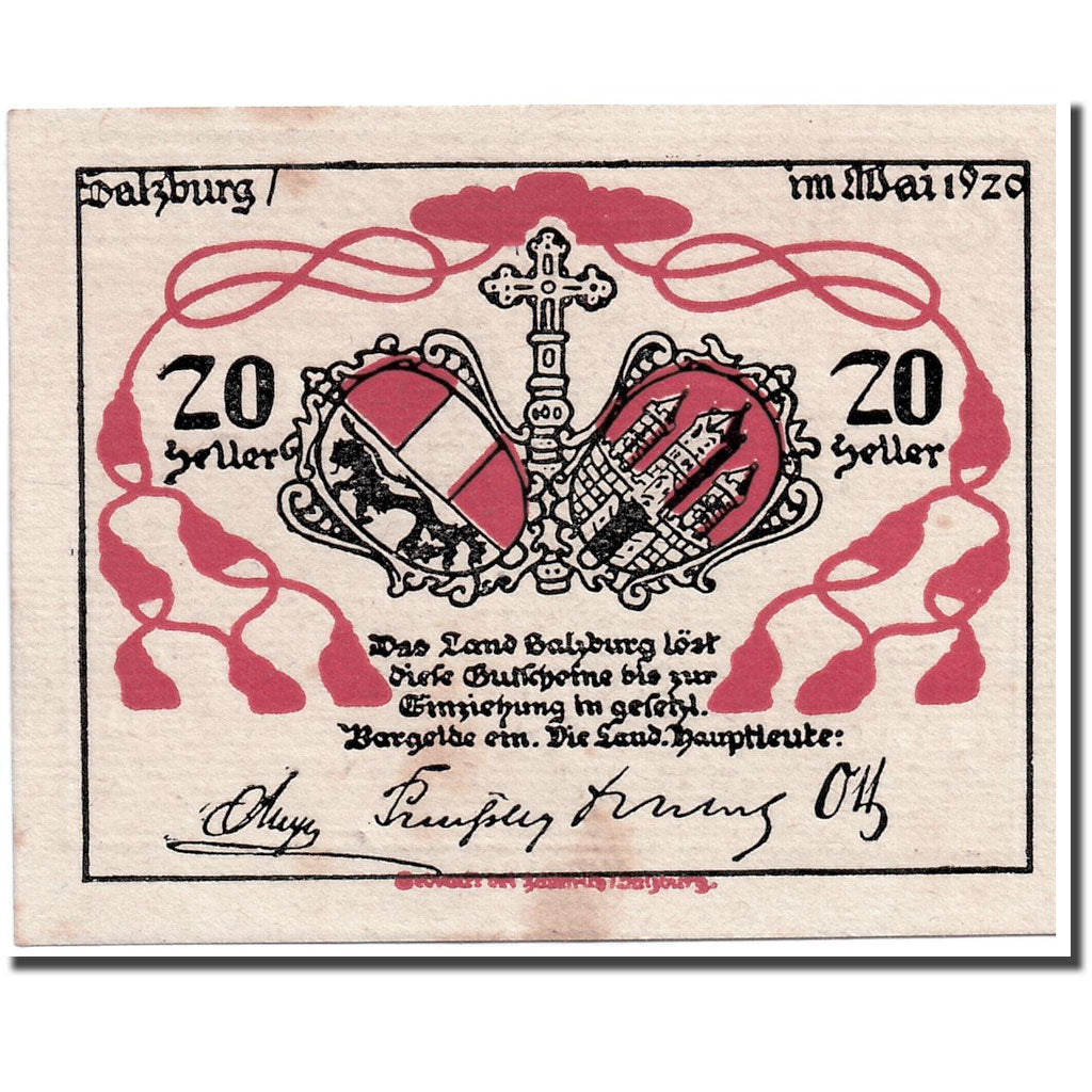 Banknote, Austria, Salzburg, 20 Heller, paysage, 1919, 1919-10-01, UNC(63)