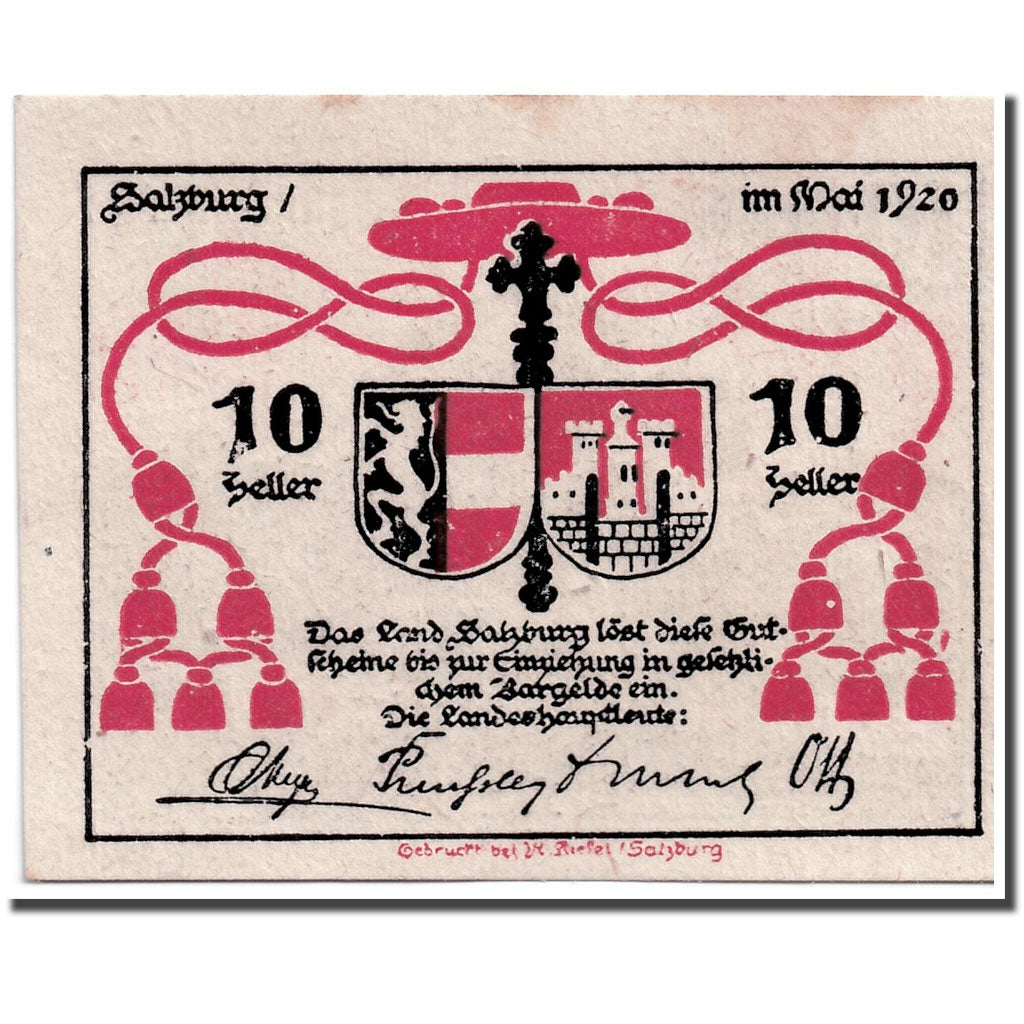 Banconote, Austria, Salzburg, 10 Heller, paysage, 1919, 1919-10-01, SPL
