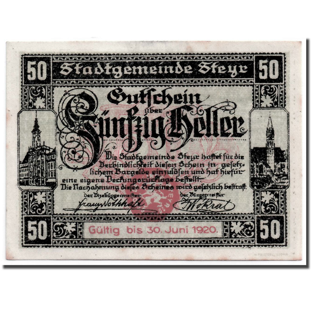 Banknote, Austria, Steyr, 50 Heller, Blason, 1920, 1920-06-30, UNC(63)