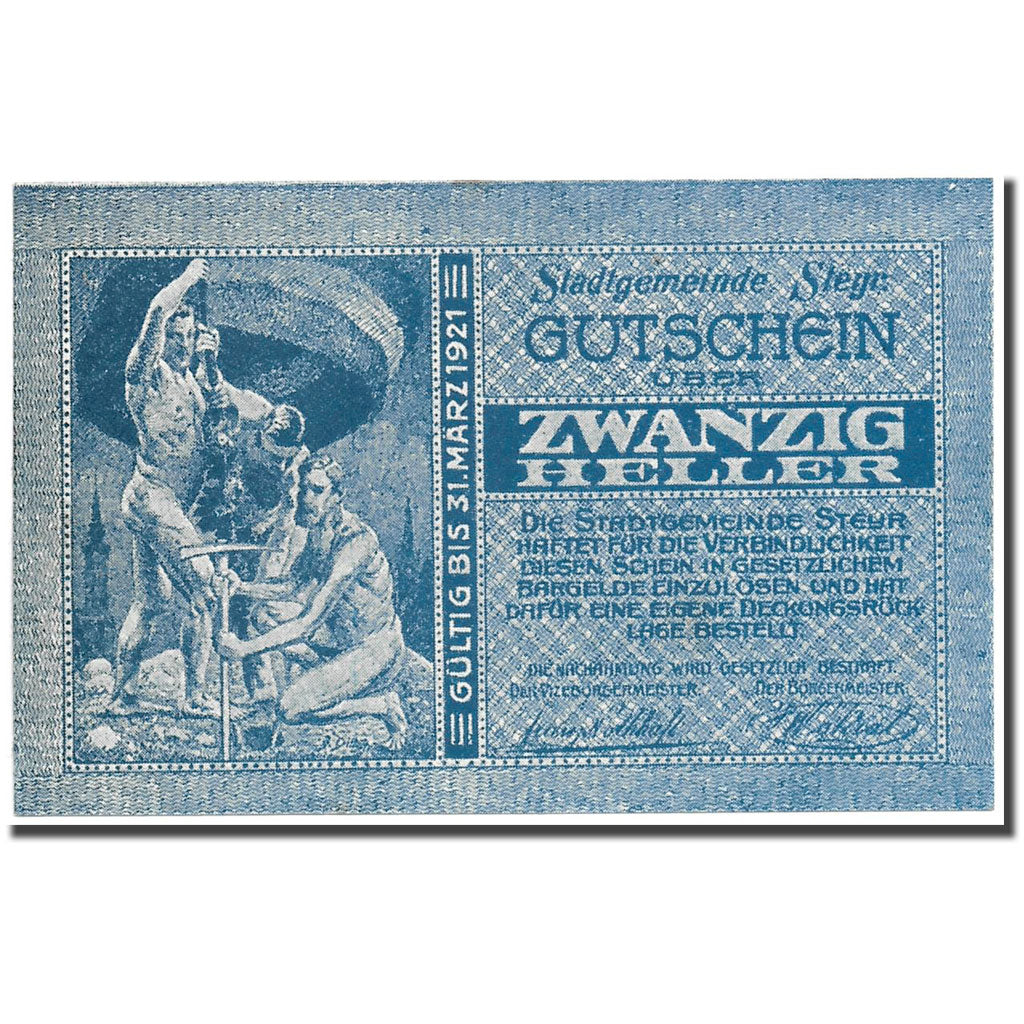 Geldschein, Österreich, Steyr, 20 Heller, Blason, UNZ-, Mehl:1034 II