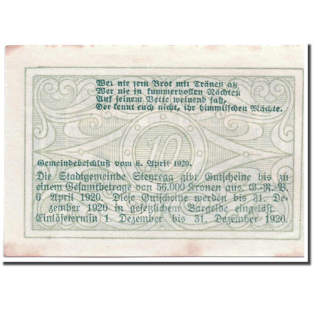 Banknote, Austria, Steyregg, 10 Heller, Maison, 1920, 1920-04-06, UNC(63)