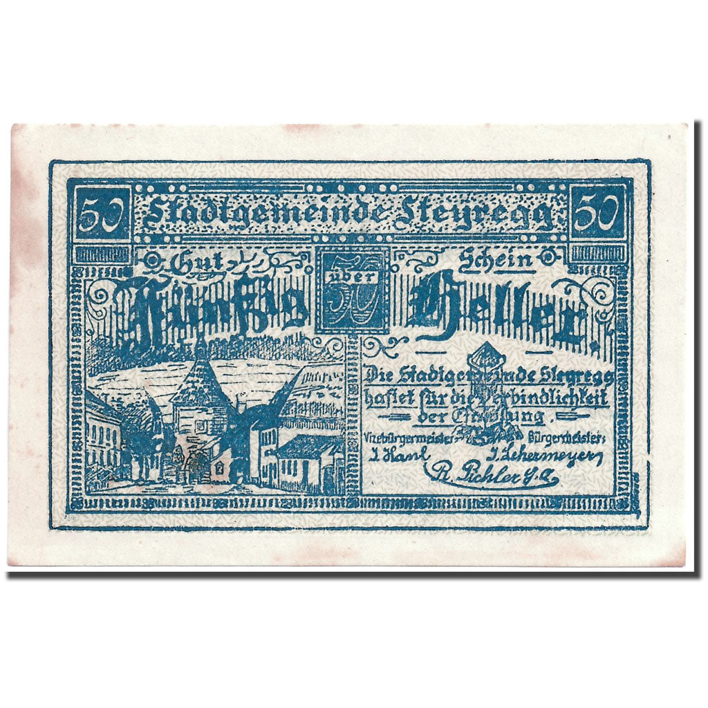 Geldschein, Österreich, Steyregg, 50 Heller, paysage, 1920, 1920-04-06, UNZ-