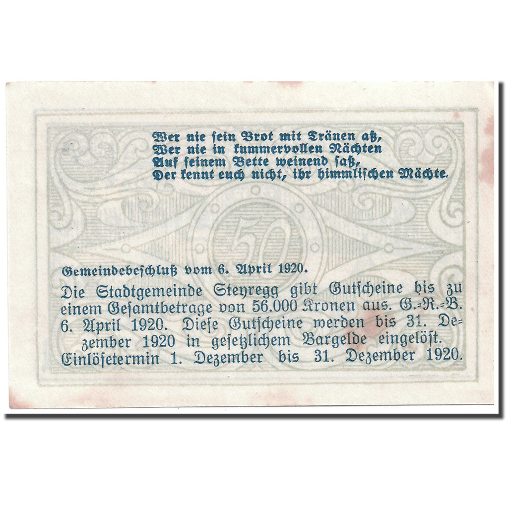 Geldschein, Österreich, Steyregg, 50 Heller, paysage, 1920, 1920-04-06, UNZ-