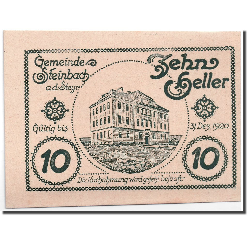 Banknote, Austria, Steinbach an der Steyr, 10 Heller, manoir, 1920, UNC(63)