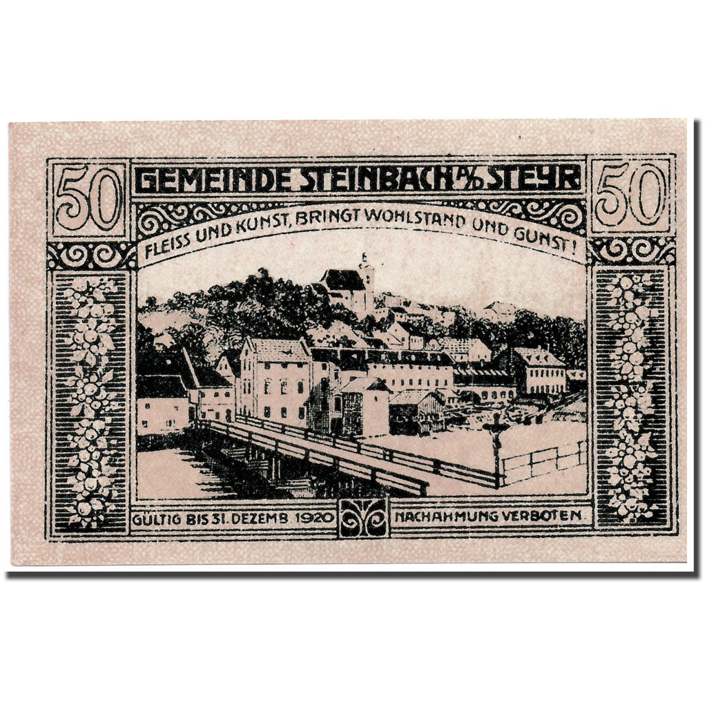 Banknote, Austria, Steinbach an der Steyr, 50 Heller, paysage, 1920, UNC(63)