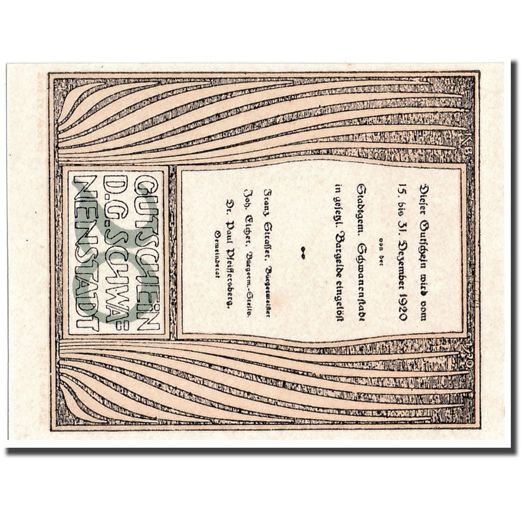 Banknote, Austria, Schwanenstadt, 20 Heller, château, 1920, UNC(63), Mehl:977