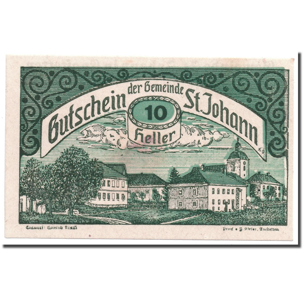Banknote, Austria, St Johann in Engstetten, 10 Heller, paysage, UNC(63)