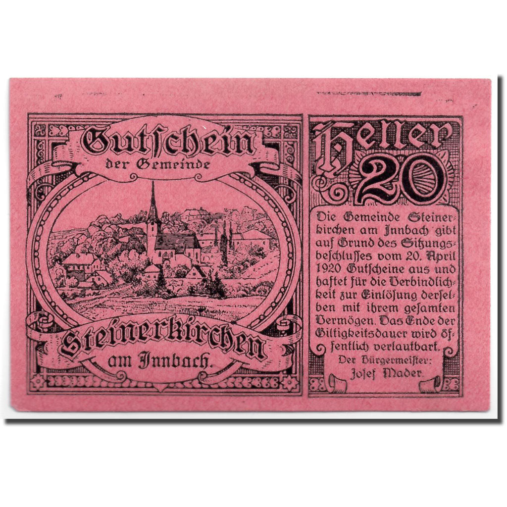Banknote, Austria, Steinerkirchen, 20 Heller, paysage, 1920, 1920-04-20