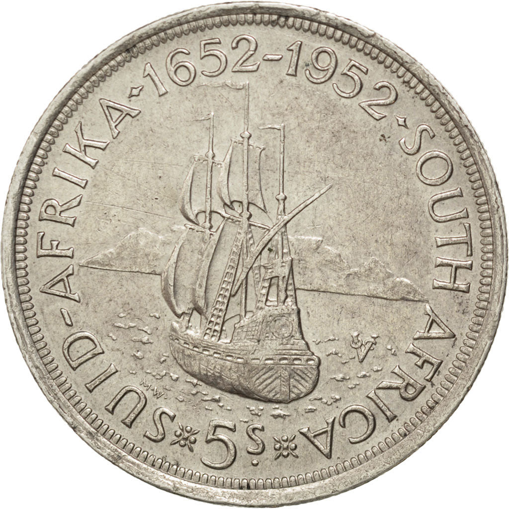 SOUTH AFRICA, 5 Shillings, 1952, KM #41, AU(50-53), Silver, 38.8, 28.31