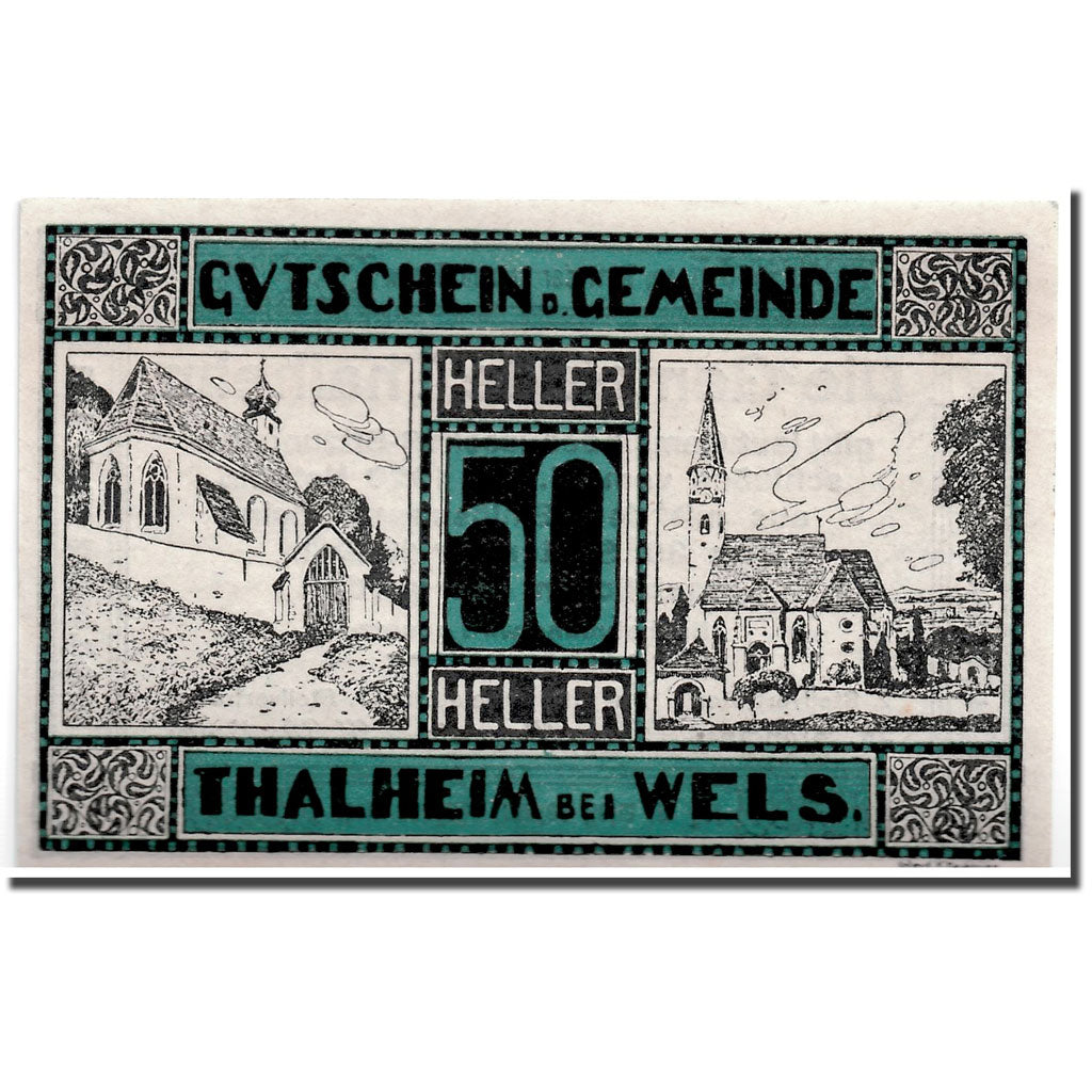Banknote, Austria, Thalheim bei Wels, 50 Heller, Eglise, 1920, 1920-05-15