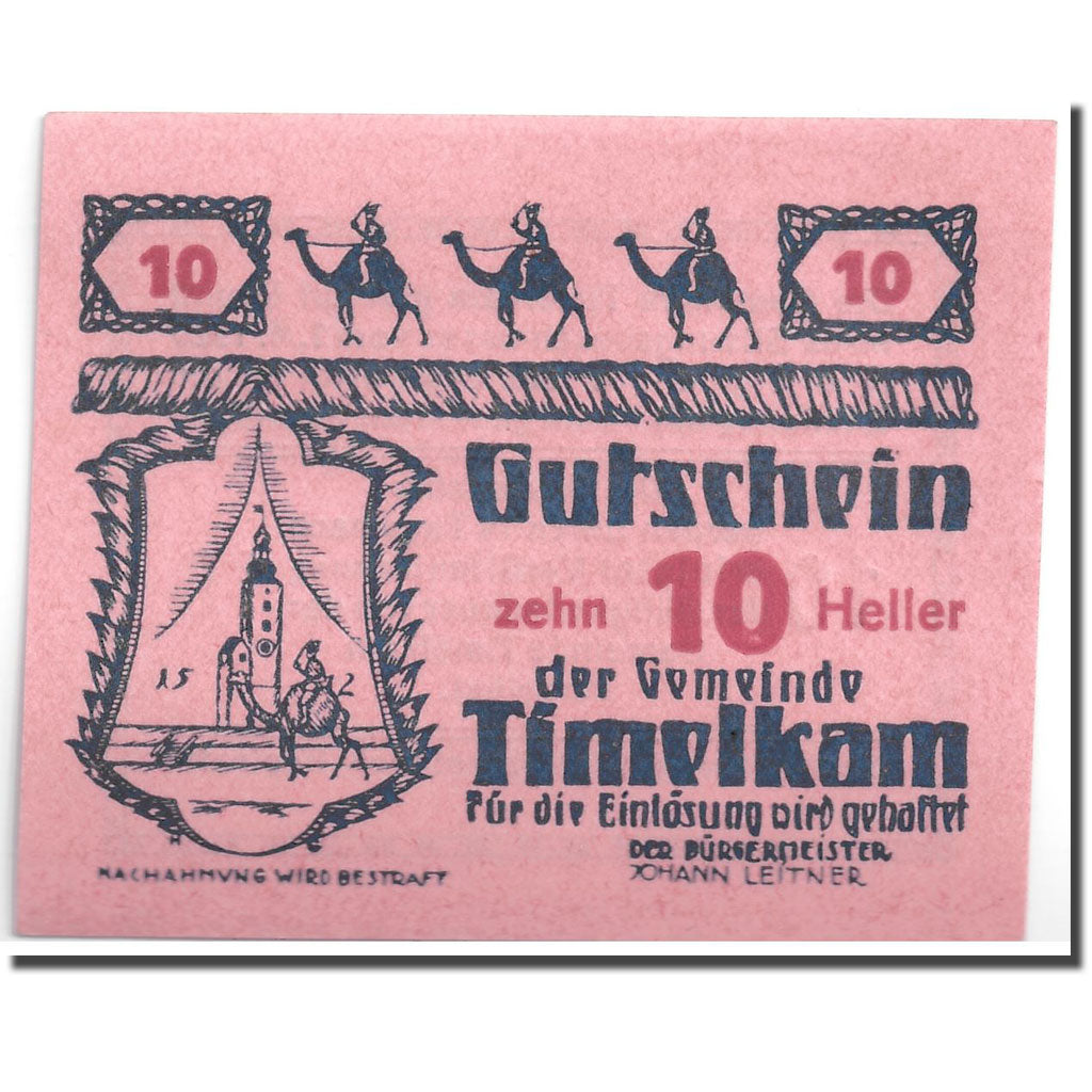 Banknote, Austria, Timelkam, 10 Heller, personnage 1, 1920, 1920-04-01, UNC(63)