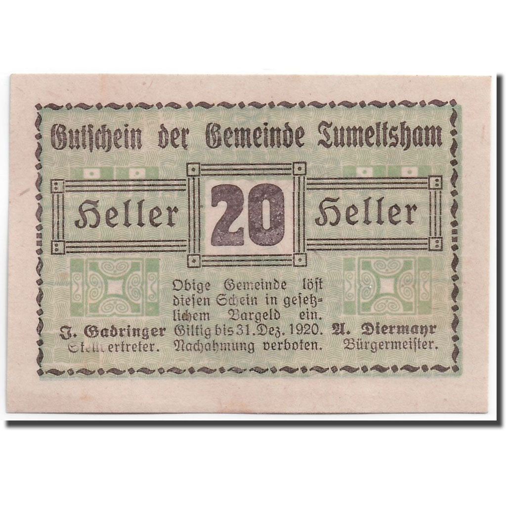 Geldschein, Österreich, Tumeltsham, 20 Heller, graphique, 1920, 1920-05-16