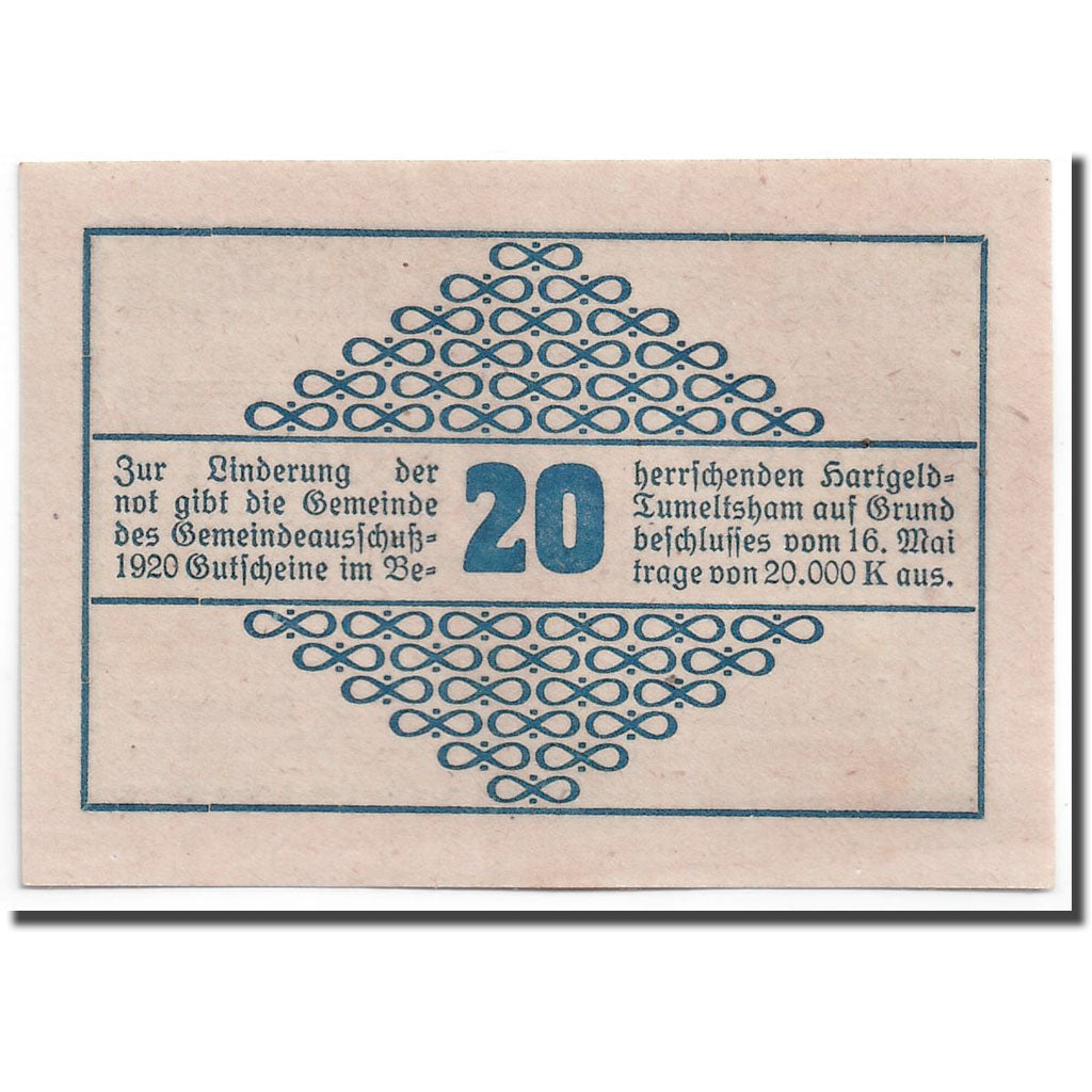 Geldschein, Österreich, Tumeltsham, 20 Heller, graphique, 1920, 1920-05-16