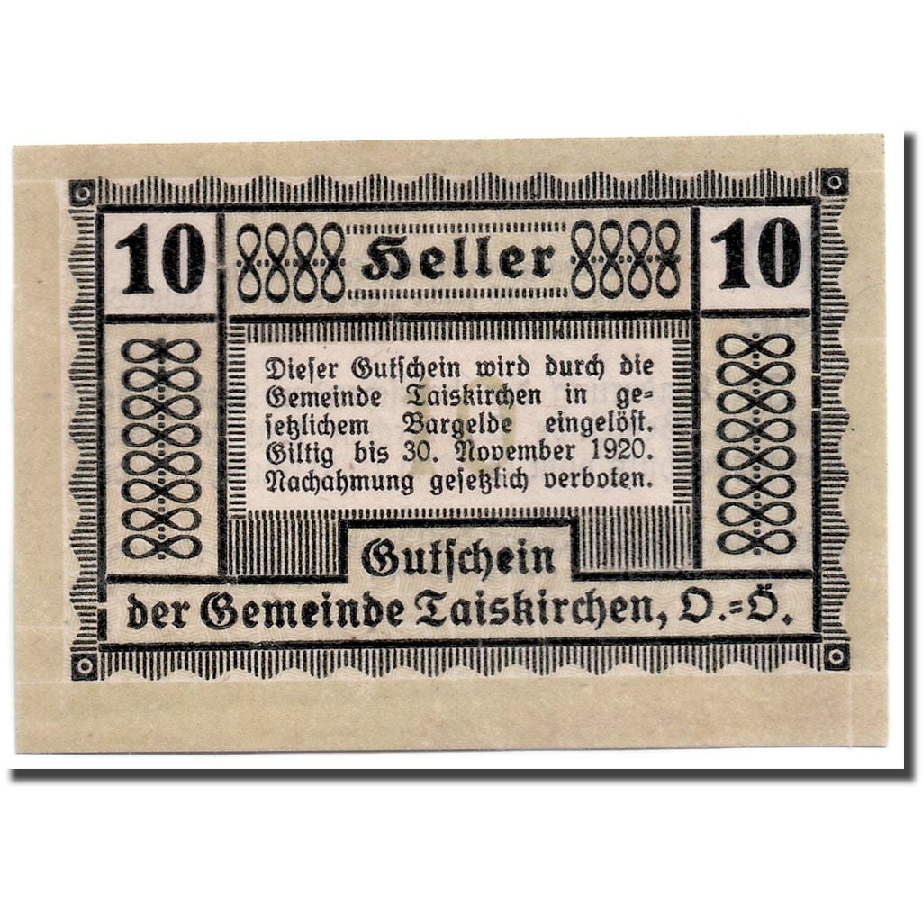 Geldschein, Österreich, Taiskirchen, 10 Heller, graphique, 1920, 1920-05-15