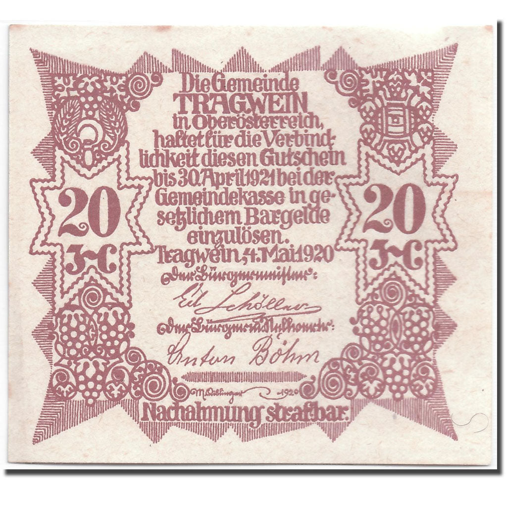 Banknote, Austria, Tragwein, 20 Heller, Eglise, 1920, 1920-05-04, UNC(63)